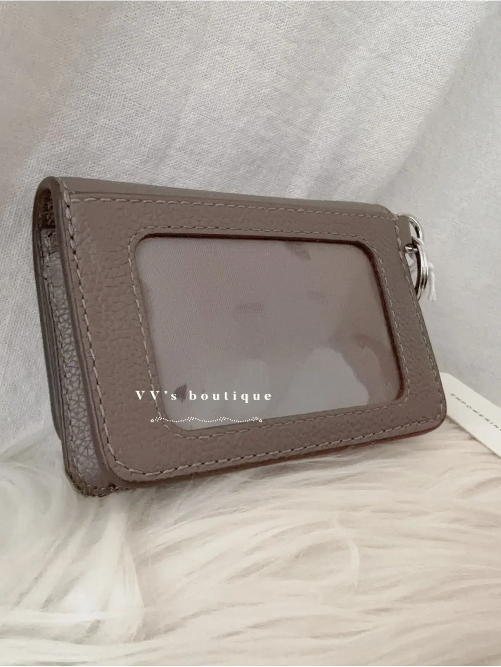 NWT Tory Burch Thea Flap ID Card Case Wallet Wild Mushroom Grey Taupe 169969